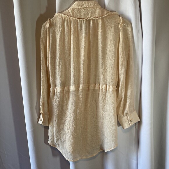 See By Chloe Crinkled Drawstring Waist Pearl Button Cream Blouse Sz 8 - Picture 6 of 9